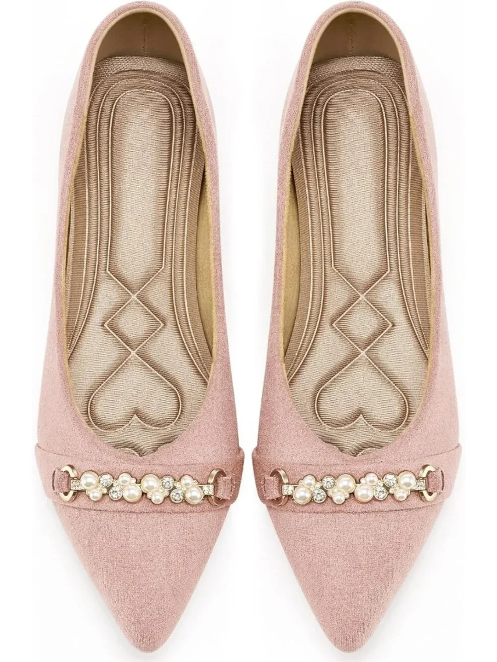 Women's Pink Rubber Rhinestone Pointed Toe Flats Comfortable Slip On Shoes